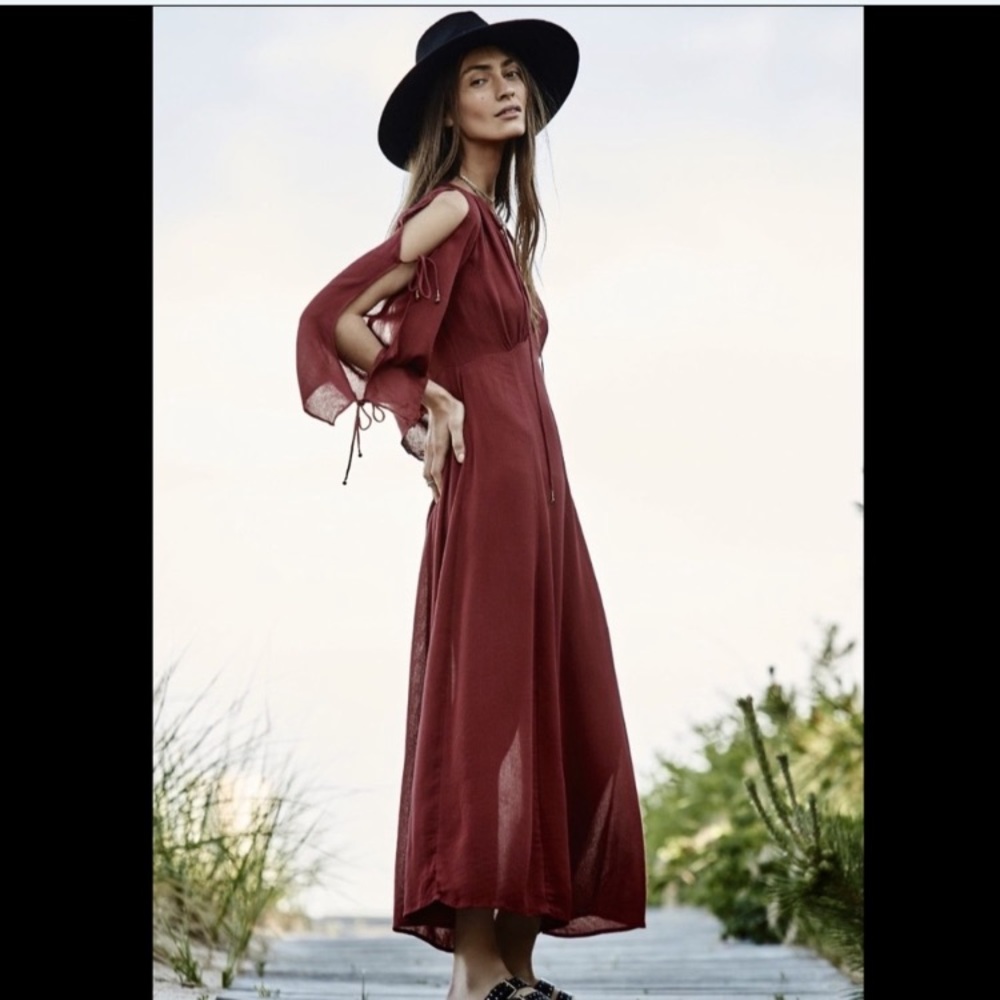 Free People rusty red Cold Shoulder Maxi Dress S